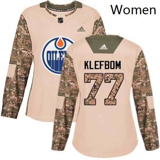 Womens Adidas Edmonton Oilers 77 Oscar Klefbom Authentic Camo Veterans Day Practice NHL Jersey